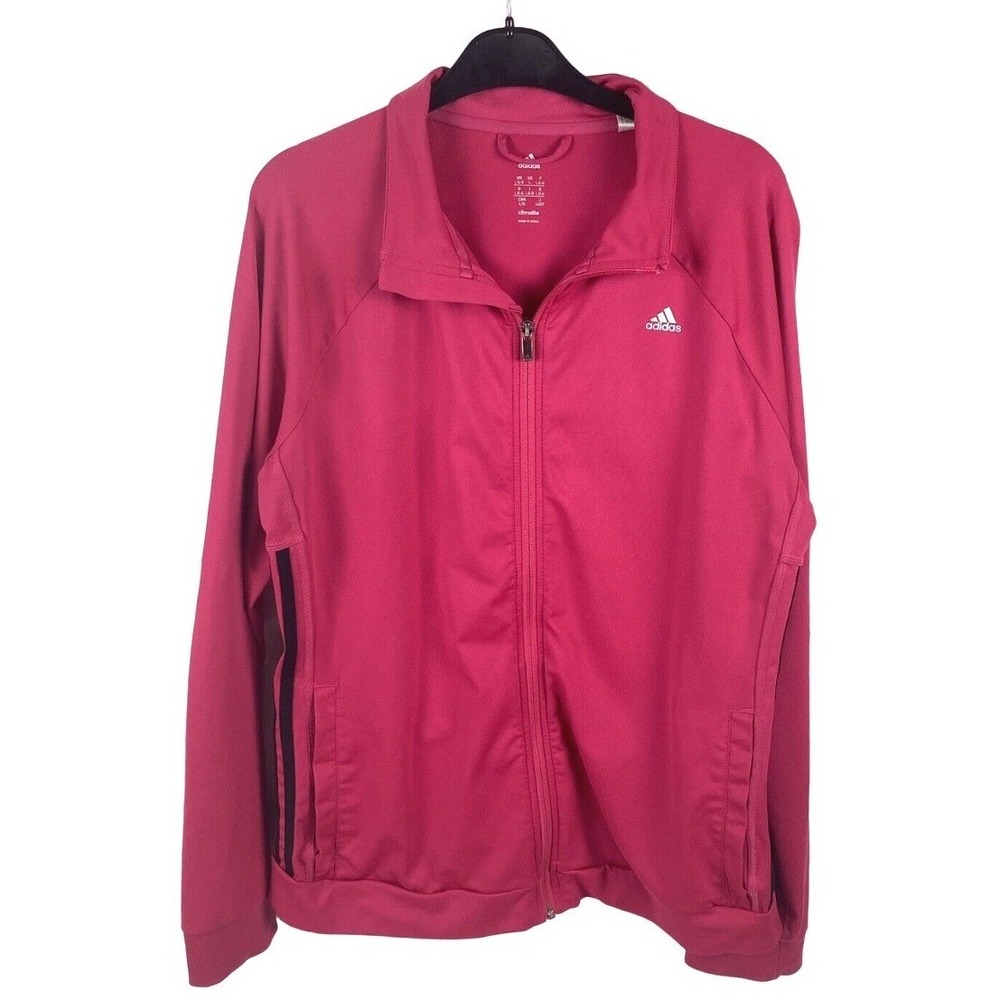 Adidas Pink Track Jacket Womens Large Climalite Full Zip 3 Stripe Activewear